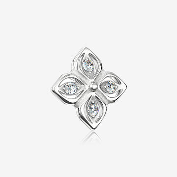 14 Karat White Gold Brilliant Sparkle Frasera Flower Dermal Anchor Top Part-Clear Gem